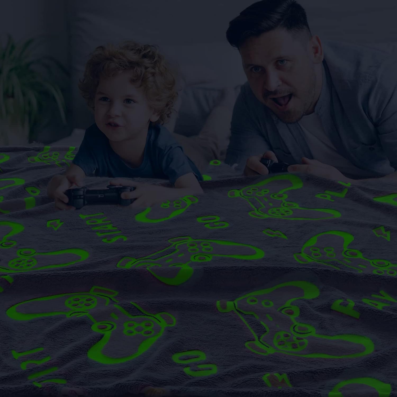 Manta que brilla en la oscuridad, manta luminosa de felpa para jugadores, regalo suave para niños, niñas, cumpleaños, Navidad, Halloween, Acción de