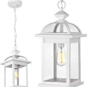 Darkaway Farol colgante para exteriores, grande de 20 pulgadas con luces colgantes de aluminio de vidrio para exteriores, para porche, patio, Darkaway Farol colgante para exteriores, grande de 20 pulgadas con luces colgantes de aluminio de vidrio para exteriores, para porche, patio,