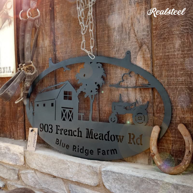 RealSteel Brand I Sturdy Metal Personalized Farmhouse Sign I Metal Wall Art I Last Name Sign  Outdoor Metal Sign I Garden Decor and Patio Sign