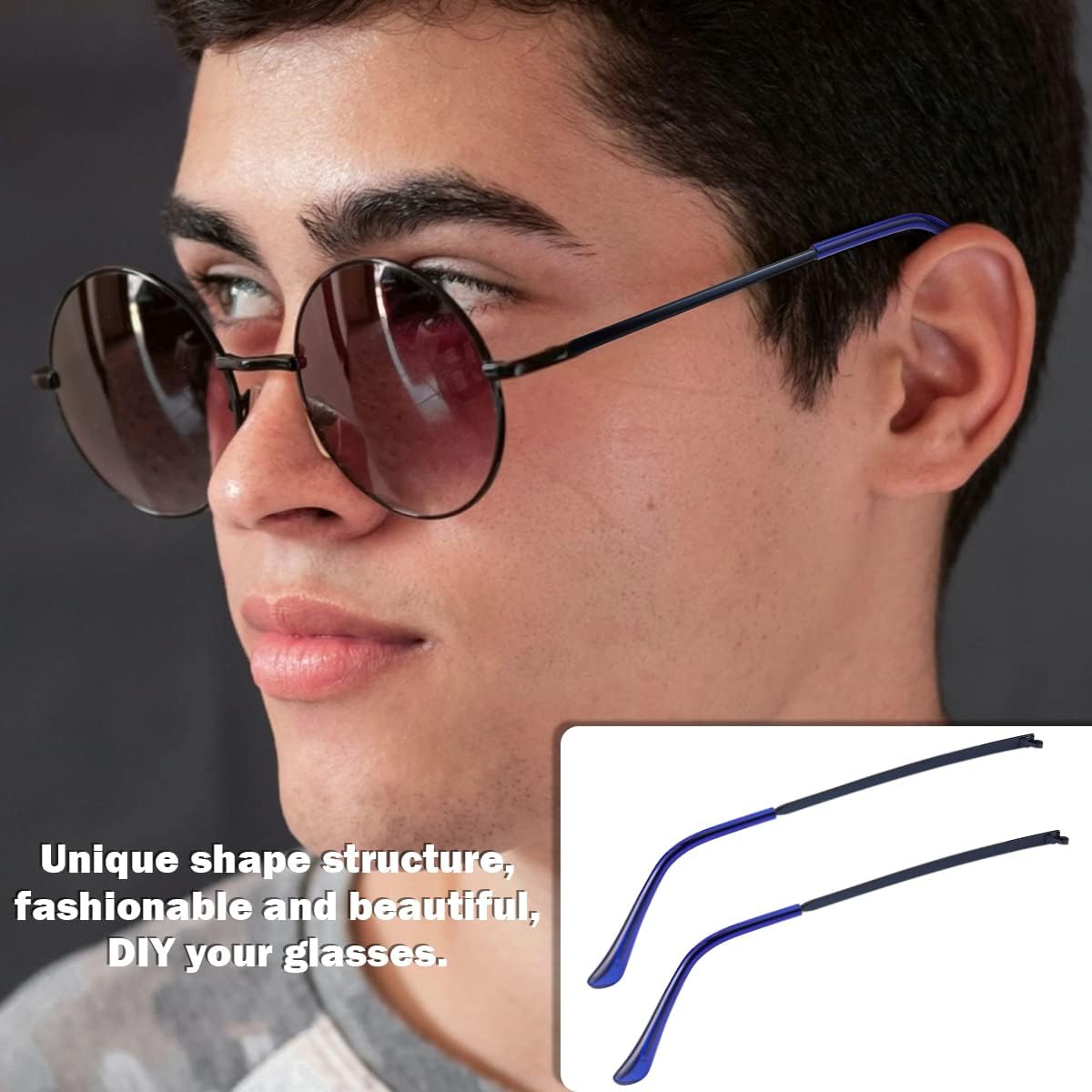 1 par de brazo de repuesto de lentes de metal, reemplazo universal de lentes de sol para lentes de sol de metal fino, lentes de sol (azul)