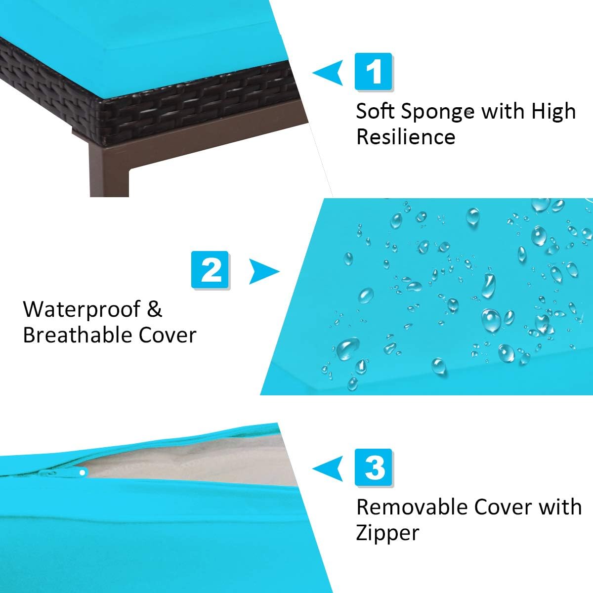 Tangkula Tumbona de ratán para patio, tumbona reclinable para exteriores con cojín y reposabrazos, tumbona de mimbre con respaldo ajustable para