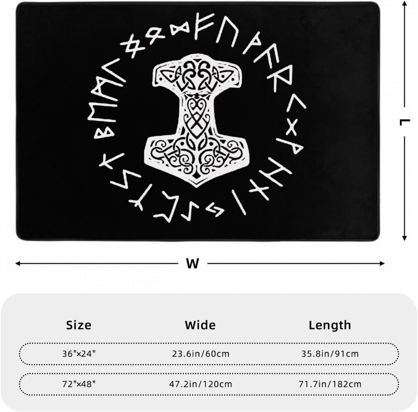 Vikings Mjolnir and Rune Wheel Norse Mythology Symbol Area Rug Living Room Bedroom Kitchen Sofa Bedside Carpet Floor Mats 72″X48″