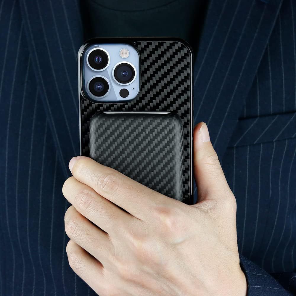 MONOCARBON MagSafe-Paquete de baterías, funda de fibra de carbono para iPhone 15 Pro Max, funda con cargador MagSafe portátil para iPhone 14, 13,