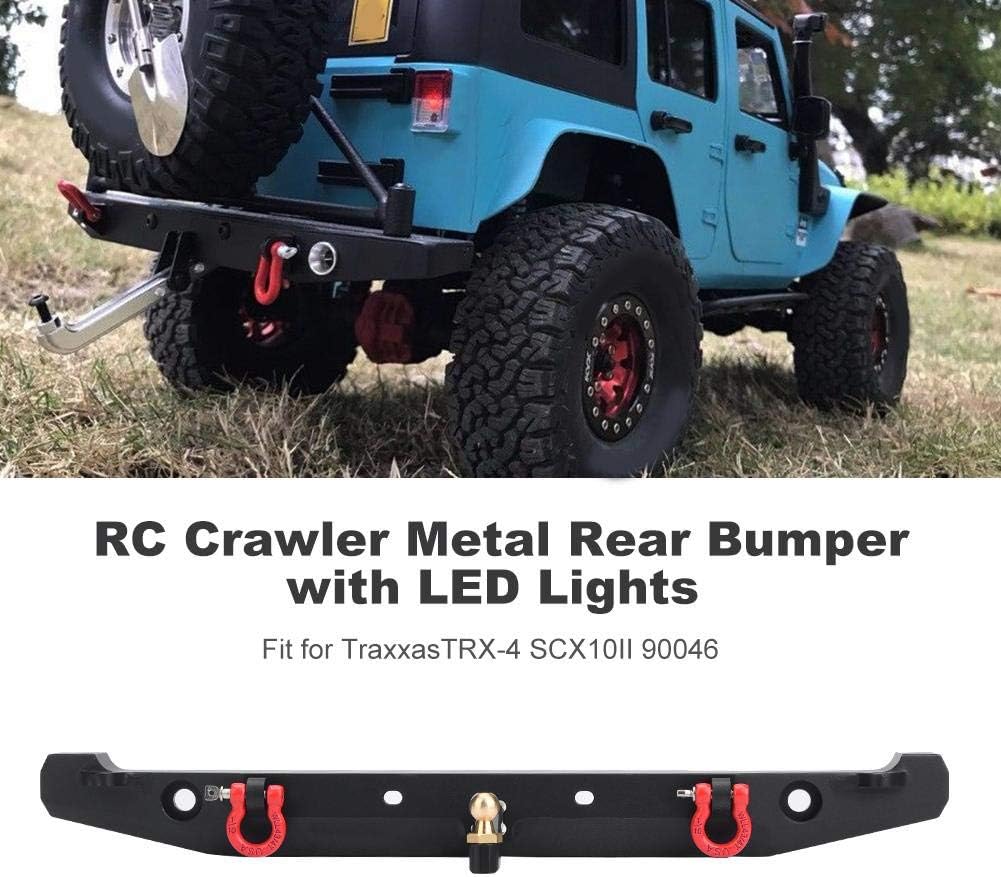 Parachoques trasero de automóvil RC Crawler, parachoques trasero de aluminio RC con luces LED para T R X4 Scx10Ii 90046 pieza de automóvil para