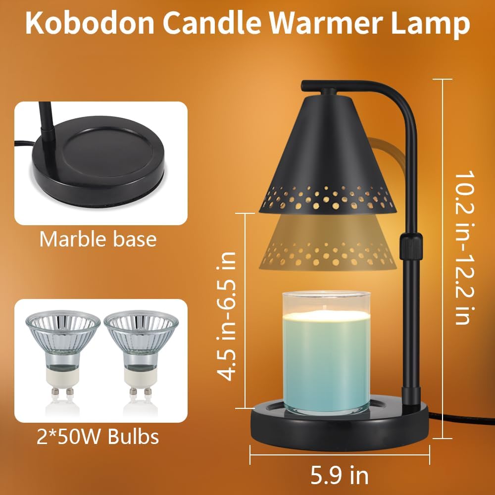 kobodon Lámpara calentadora de velas con base de mármol, calentador eléctrico regulable con temporizador, calentador de velas de metal para velas