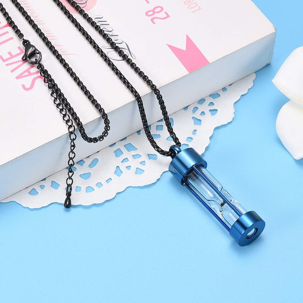 Oinsi Eternity Memory – Collar de urna de reloj de arena para cremación, colgantes de joyería para mujeres y hombres, caja de regalo + kits de