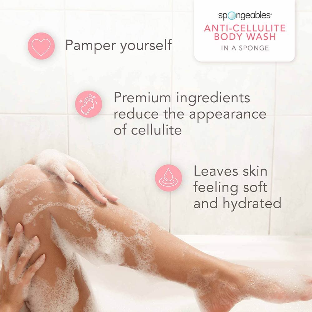 Spongeables Gel de baño anticelulítico en una esponja de lavado de más de 20, rosa inglesa, 3 unidades