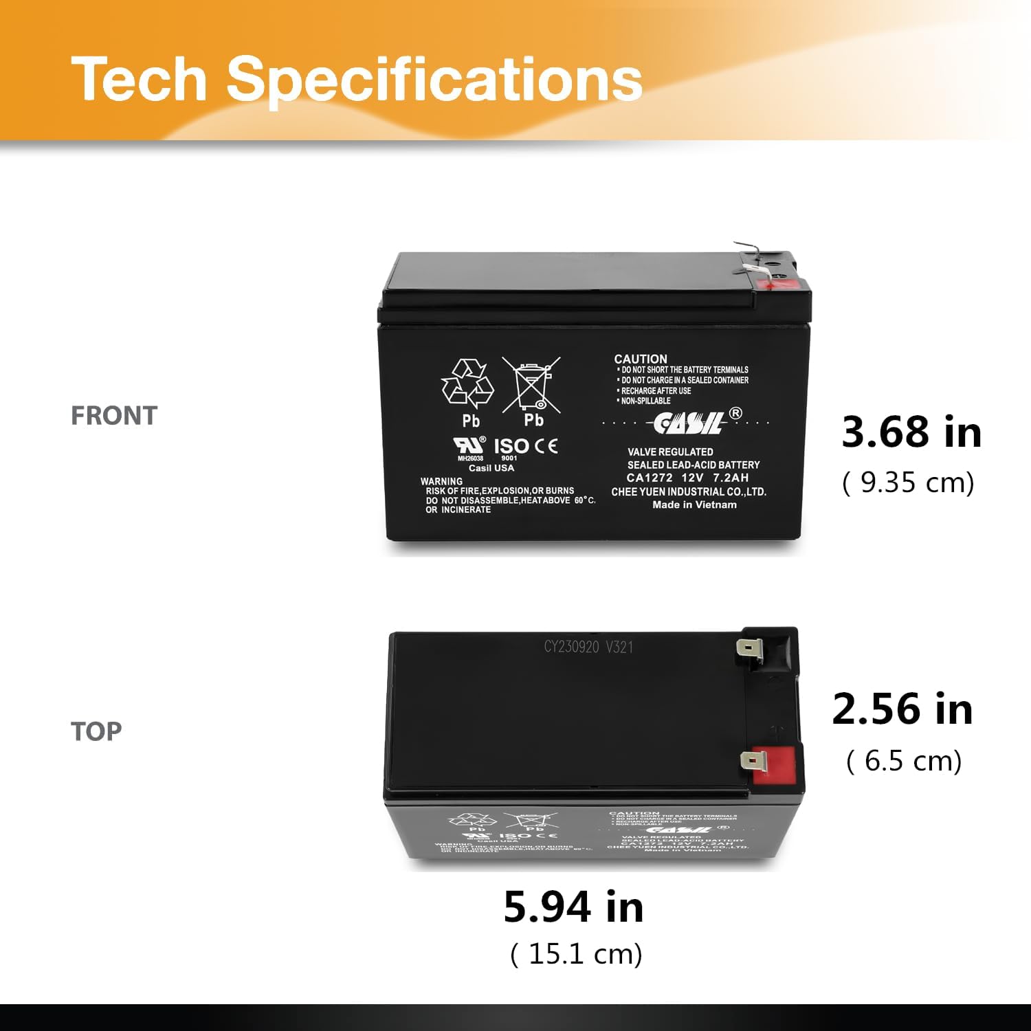 Casil Batería de repuesto de 12V 7.2Ah compatible con alarma First Alert ADT