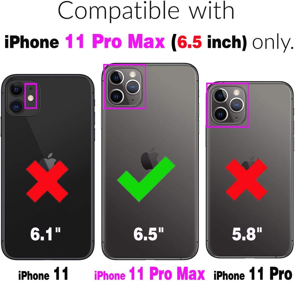 Asuwish Funda de teléfono para iPhone 11 Pro Max 6.5, funda tipo cartera con protector de pantalla de vidrio templado y correa cruzada para la