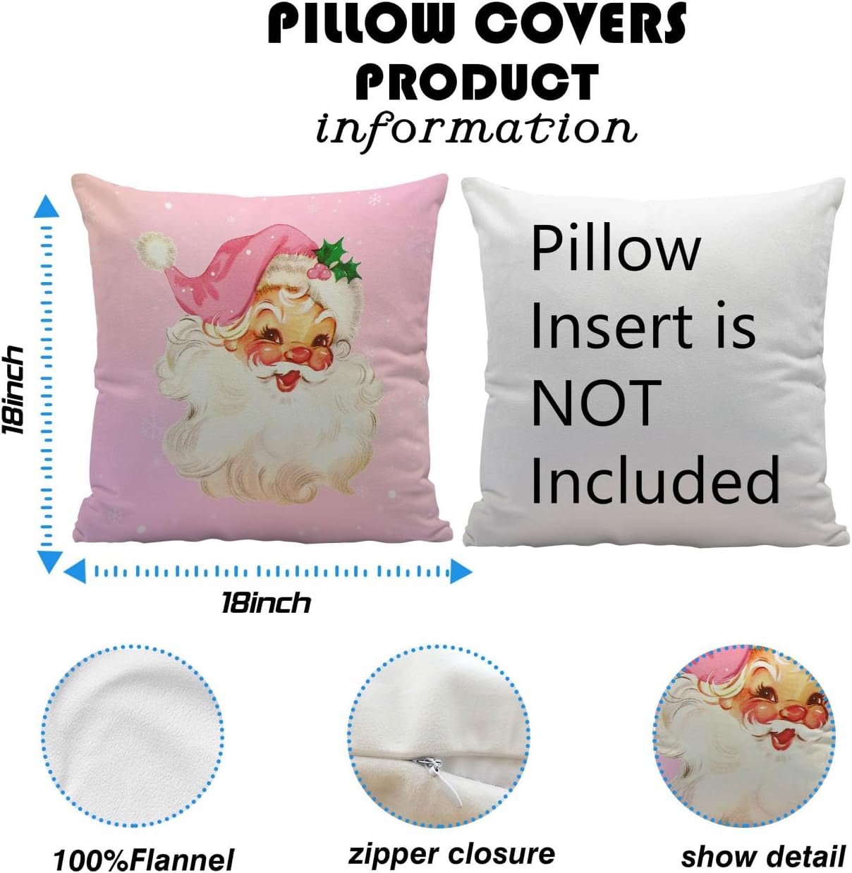 Ayxvt Fundas de almohada de Papá Noel rosa de 18 x 18 pulgadas, fundas de almohada de Navidad rosas, fundas de almohada de Navidad para exteriores,