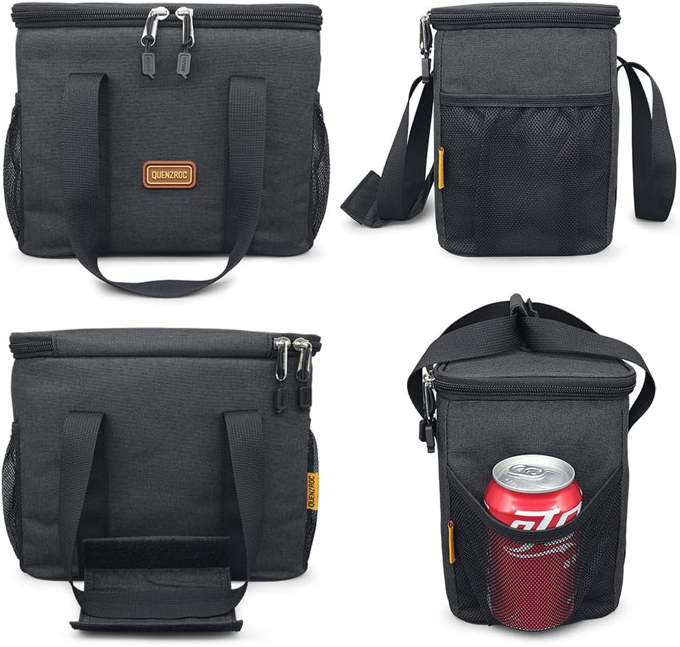 Bolsa de almuerzo negra para mujeres y hombres, pequeña bolsa enfriadora para el trabajo de la escuela, oficina, lonchera portátil de 5 litros,