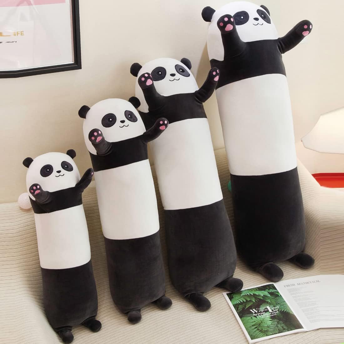 Almohada larga de felpa de panda, suave almohada de cuerpo largo de panda, bonita almohada de peluche de panda para niños, almohada larga de panda