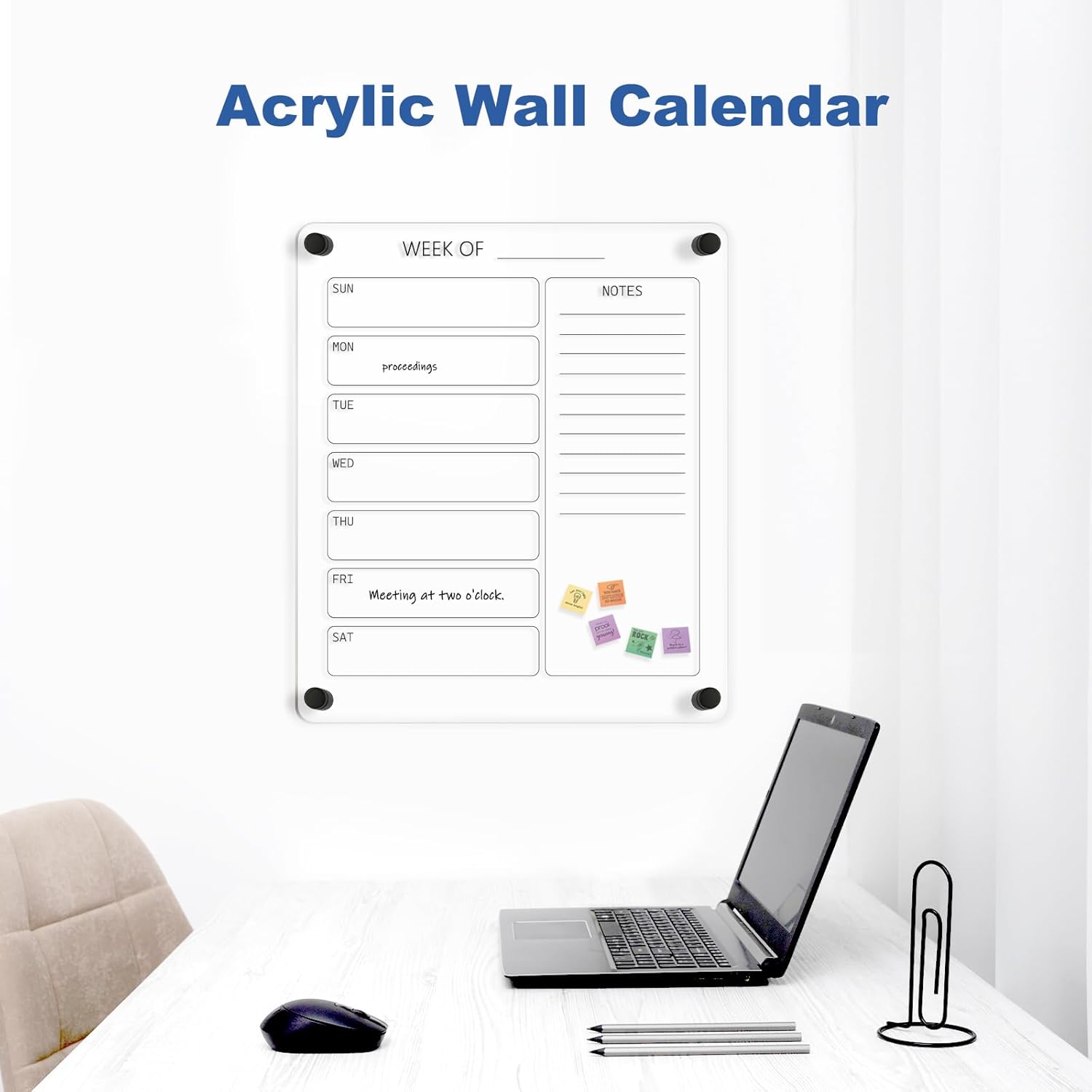 AMUSIGHT Calendario acrílico para pared, calendario acrílico transparente de borrado en seco de 12 x 14 pulgadas, pizarra blanca transparente de