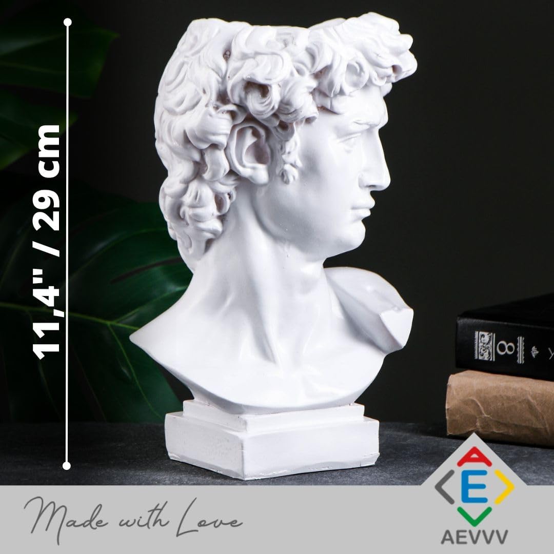 Jarrón antiguo  Estatua de busto de David hecha a mano  11.4 pulgadas de capacidad blanca de 2.1 litros  Decoración vintage para la oficina en casa