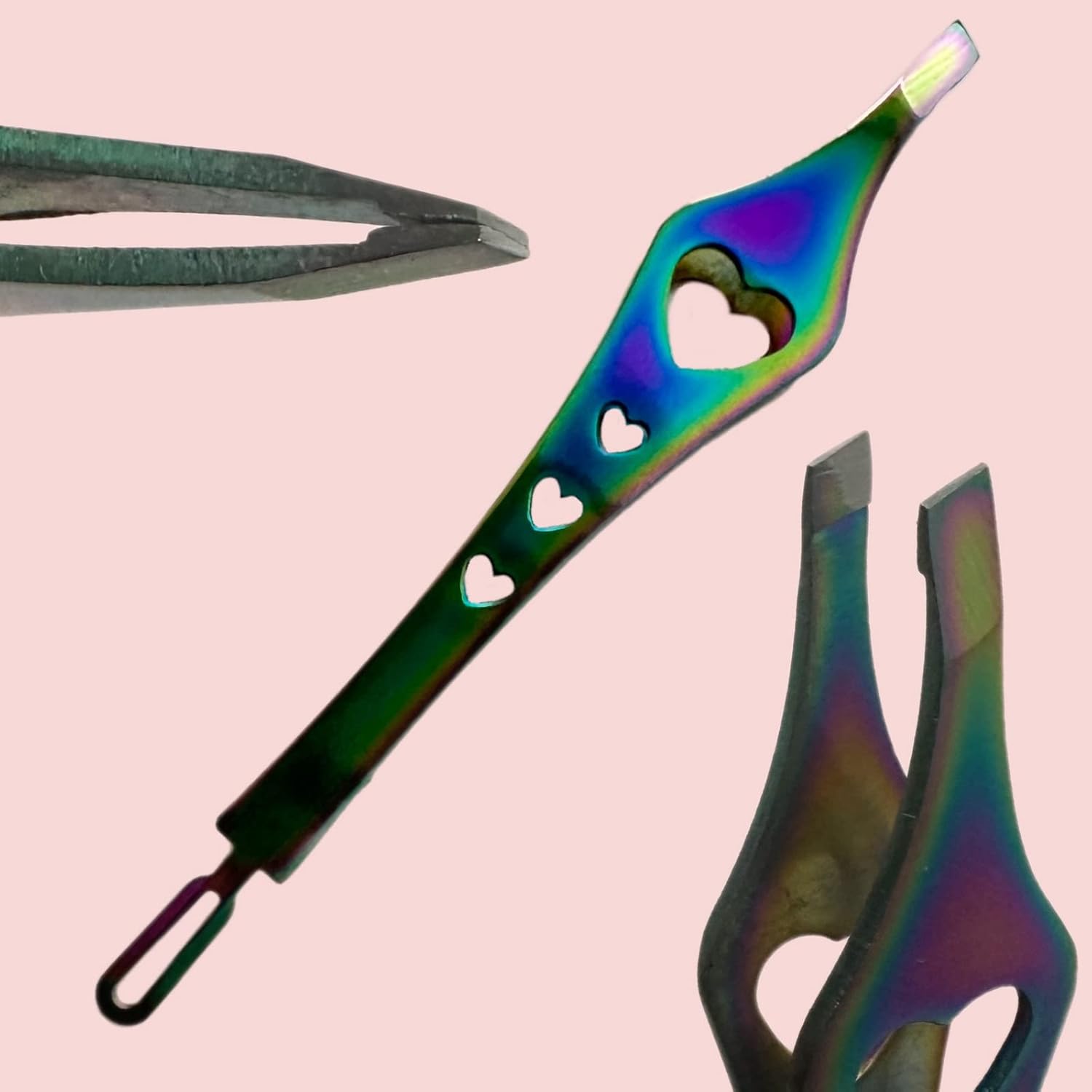 Pinzas de doble punta 2 en 1 de arco iris, pinzas de precisión inclinadas afiladas para cejas y depilación encarnada, herramienta para el cuidado de