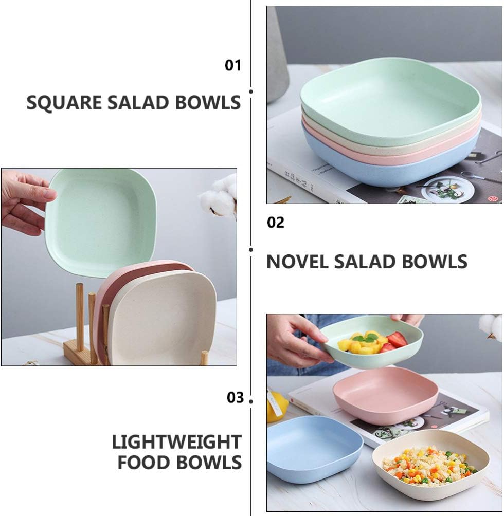 Juego de 4 cuencos cuadrados para cereales, cuencos pequeños de plástico para cocina, cuencos poco profundos de 6 pulgadas para sopa, ensalada,