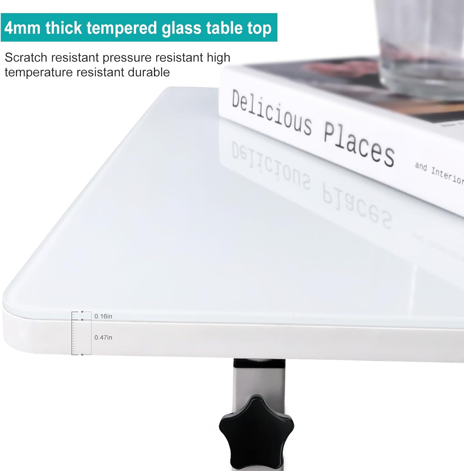 Escritorio de pie de altura ajustable, escritorio de vidrio templado para escribir con borrador, giro de 360, ruedas y bolsa, ideal para espacios