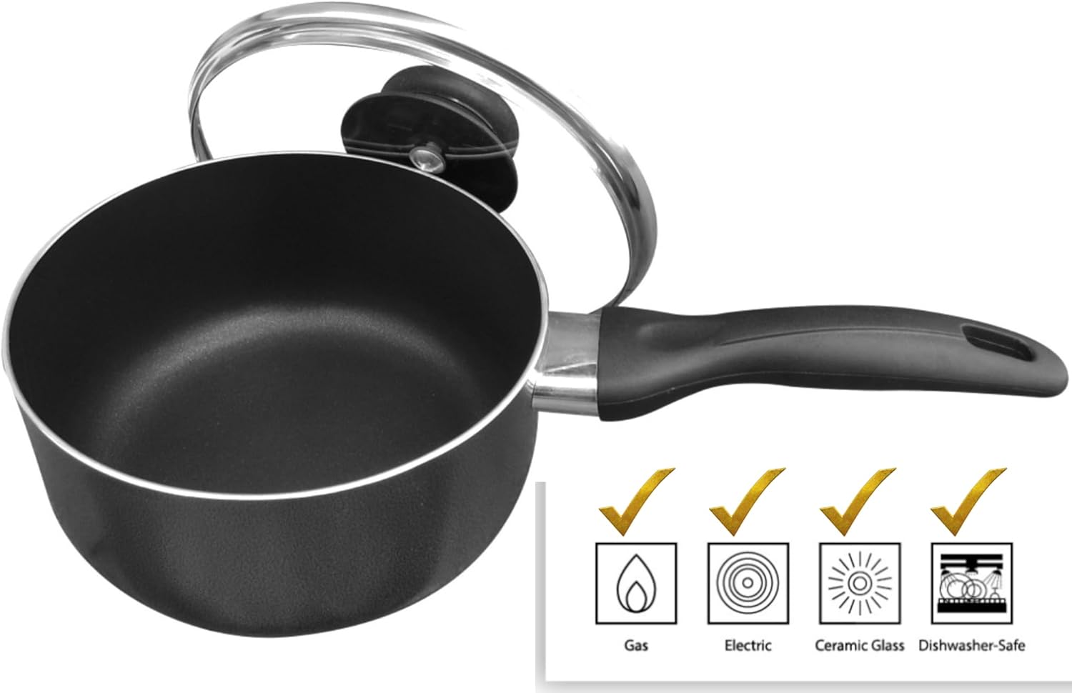 Bene Casa – Cacerola de aluminio antiadherente con tapa – Capacidad de 2 cuartos de galón – Apto para horno y lavavajillas – Mango Cool Touch