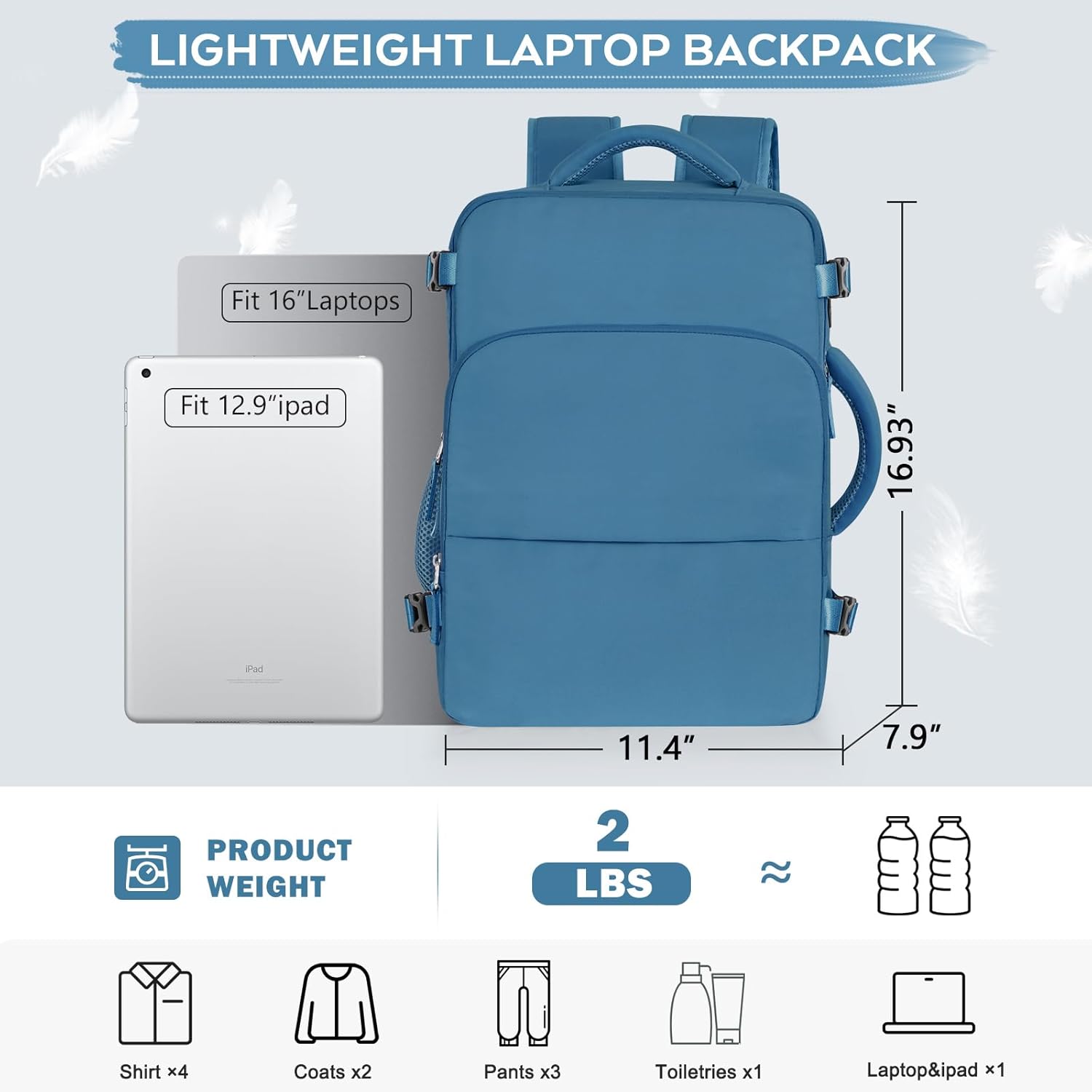 Getravel Mochila grande de mano para hombres y mujeres, bolsa ligera para artículos personales aprobada por aerolíneas, Azul oscuro, Mochilas de