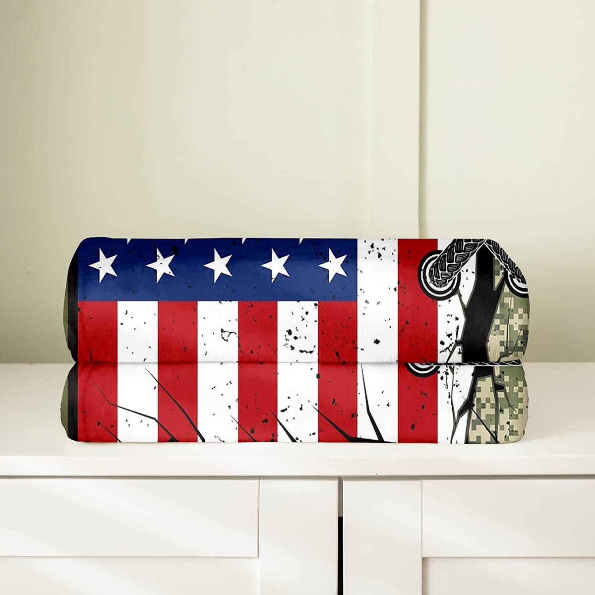 Erosebridal Manta de bandera estadounidense tamaño Queen de 90 x 90 pulgadas para adultos y niños, manta de camuflaje verde militar, manta de forro