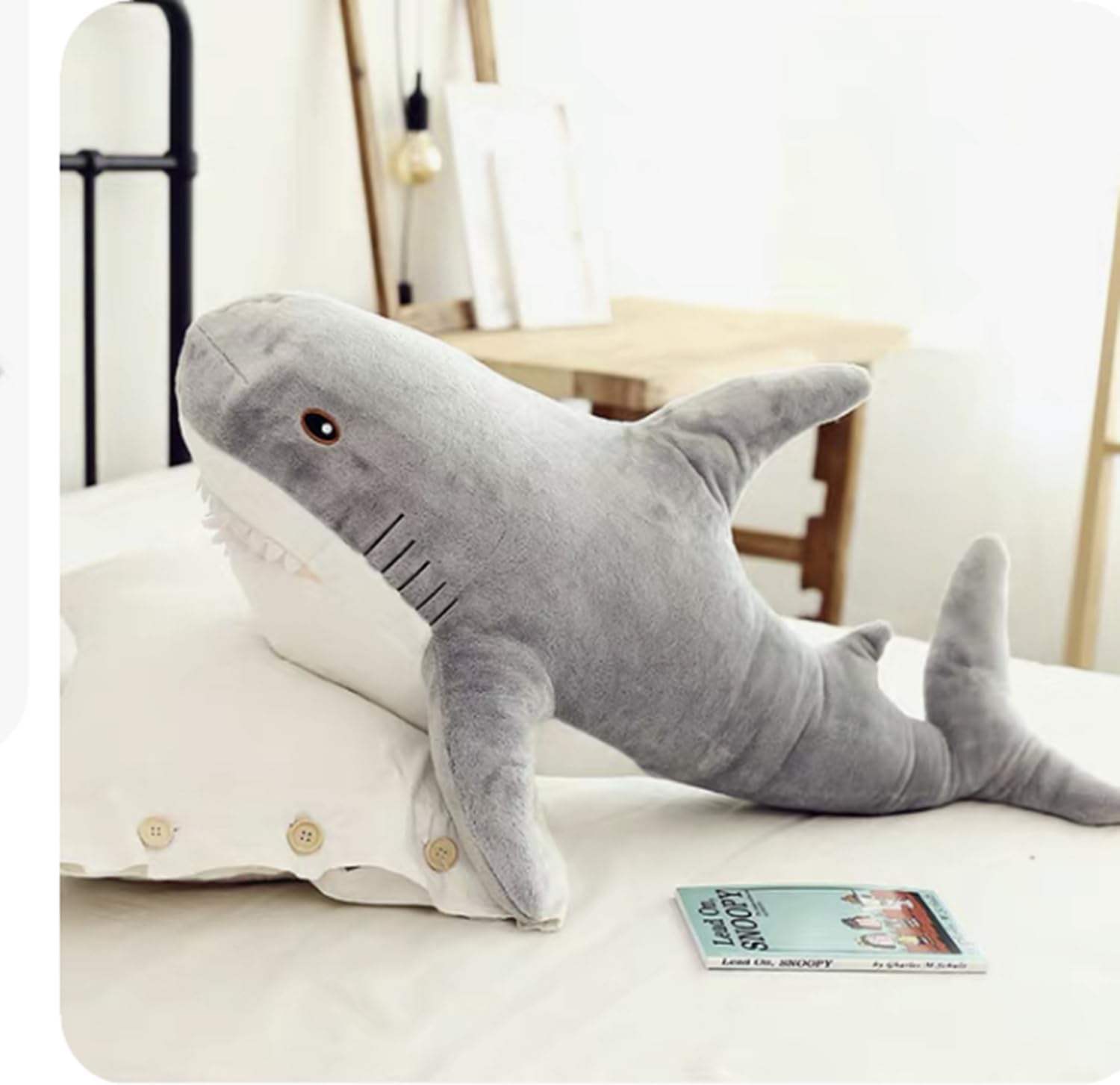 Ryttir 39.4 pulgadas XXL 15% animal de peluche gigante de tiburón ponderado, almohada de tiburón regordete suave de tiburón de peluche de tiburón de