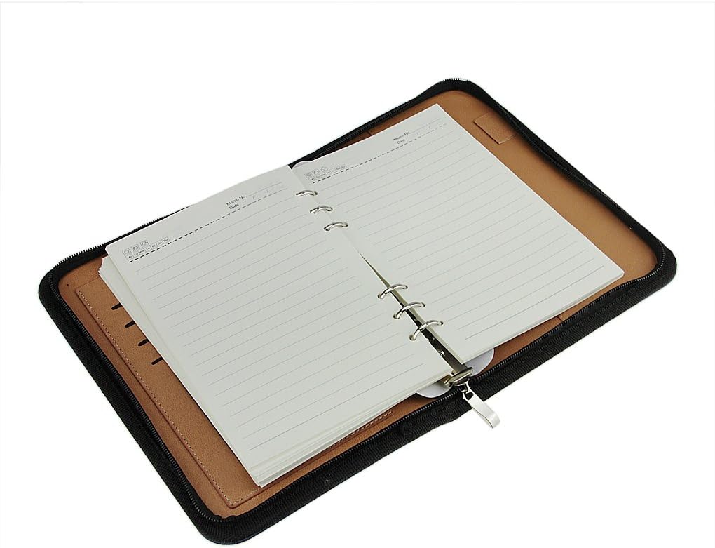 Bao Core Cartera de viaje con cremallera de piel sintética, tamaño A5, cuaderno ejecutivo de hojas sueltas con ranuras para tarjetas de calculadora,