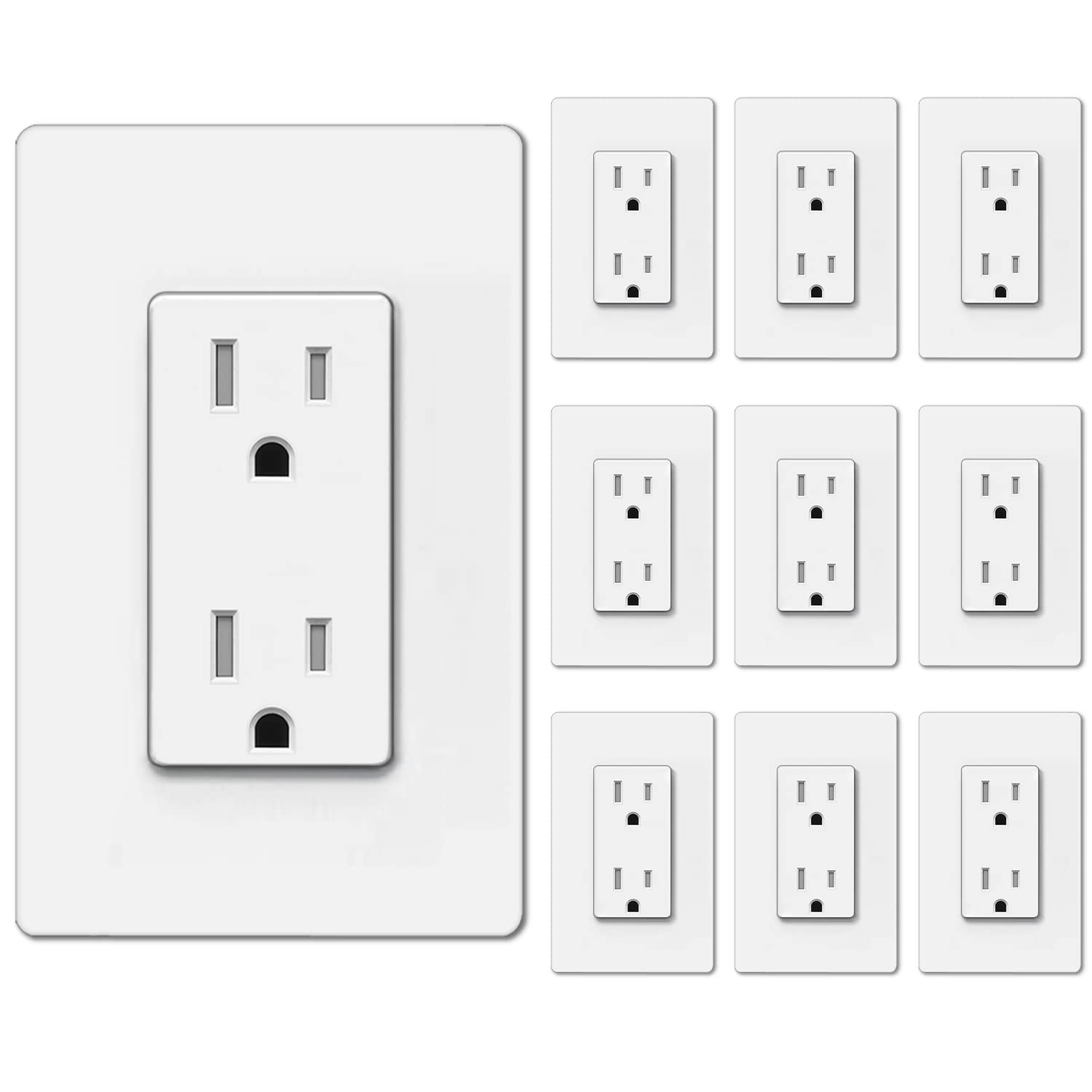 BESTTEN Toma de corriente decorativa de 15 amperios con resistente a manipulaciones, toma de pared eléctrica decorativa de 15 A, placas de pared sin