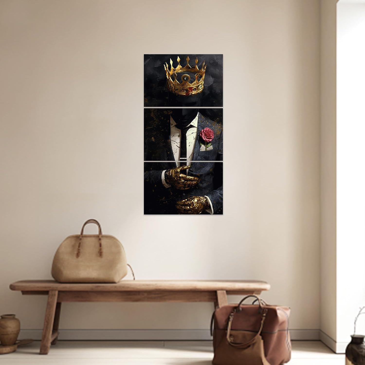 ZXHYWYM Arte de pared afroamericano de 3 piezas, imágenes de hombre negro, coronas doradas, lienzo para sala de estar, dormitorio, oficina en casa