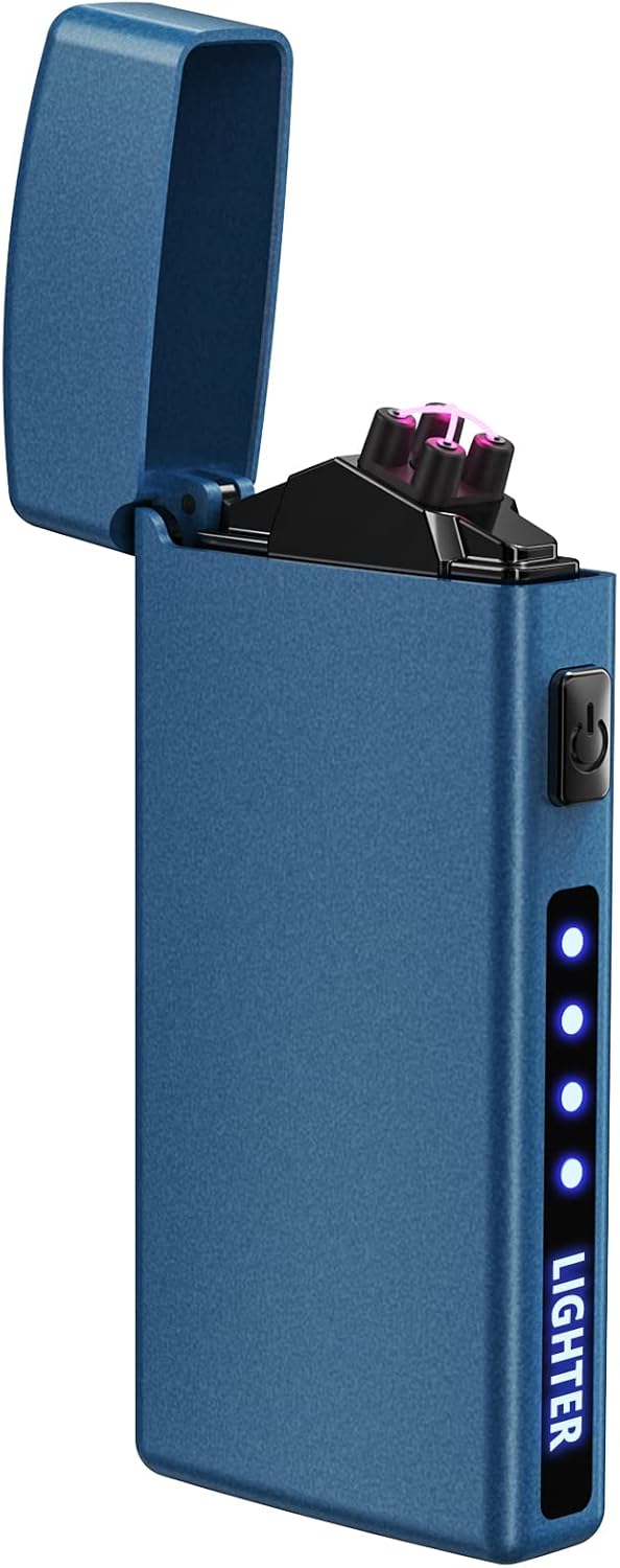JOBON Encendedor eléctrico recargable por USB, encendedor de plasma, resistente al viento, encendedor de metal sin llama con indicador de batería