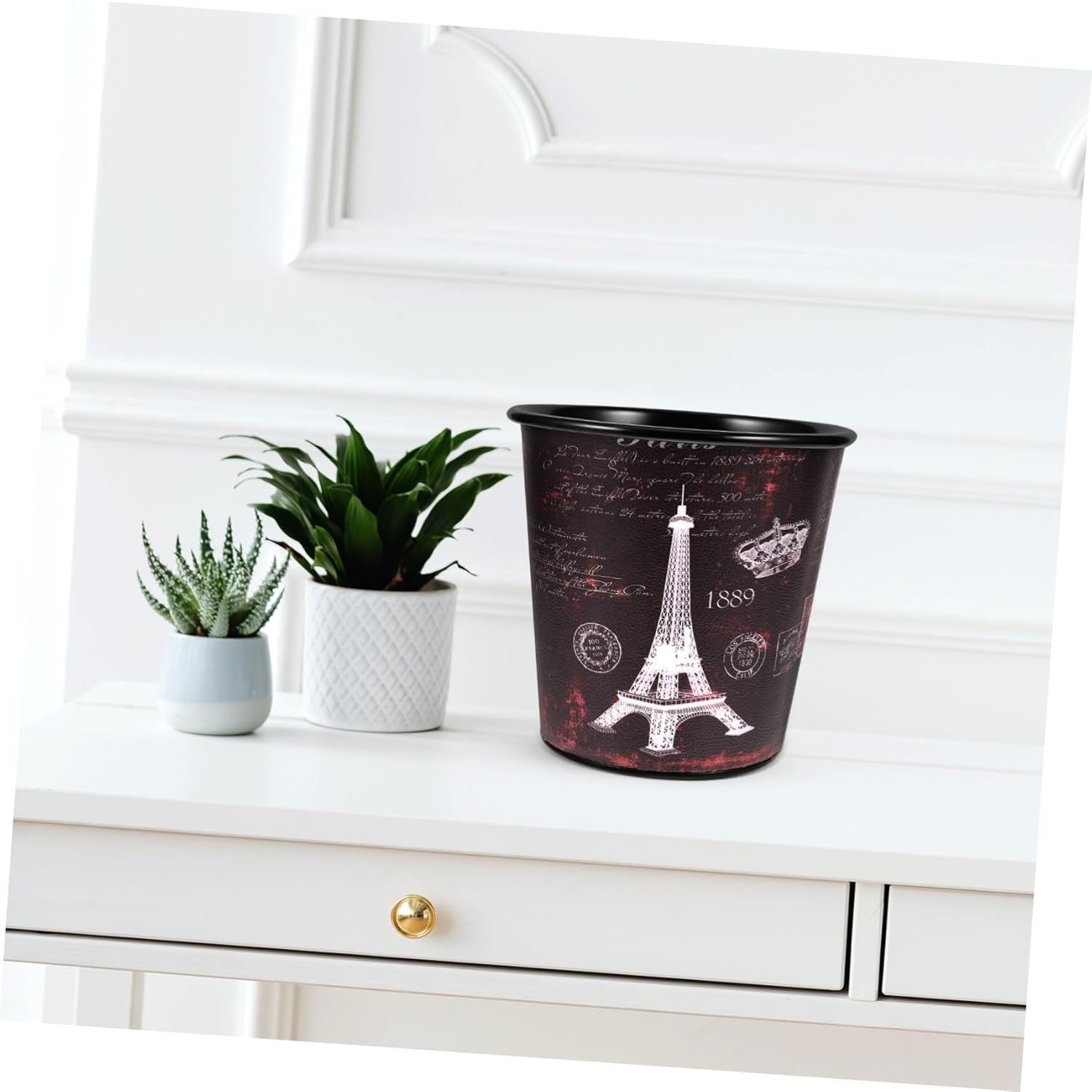 Cabilock Bote de basura retro para sala de estar, cesta de basura para escritorio, papelera de escritorio, encimera, papelera, escritorio, cesta de
