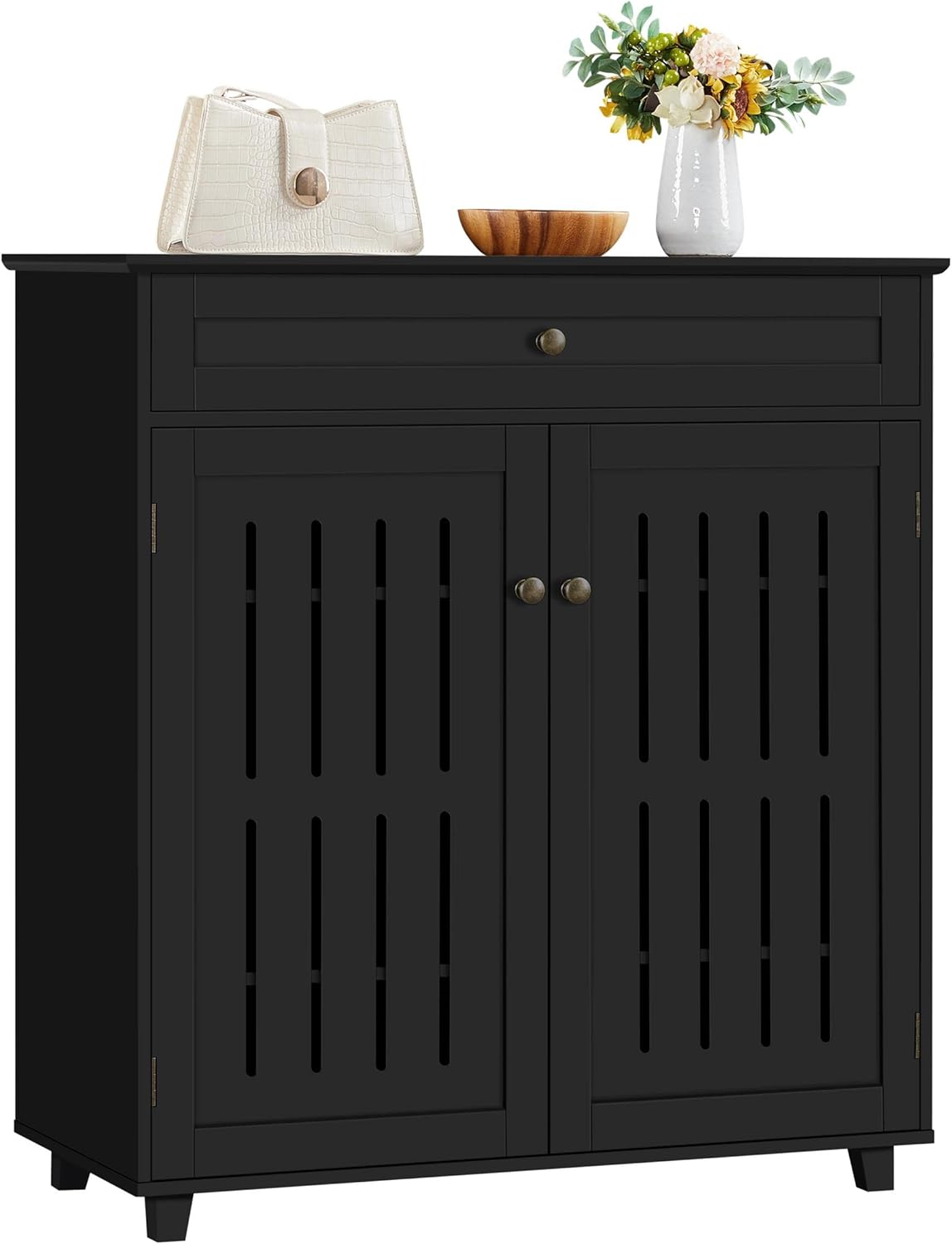 Topeakmart Gabinete de almacenamiento negro con puertas, cajones y estantes, organizador de archivos, soporte de pintor para oficina en casa