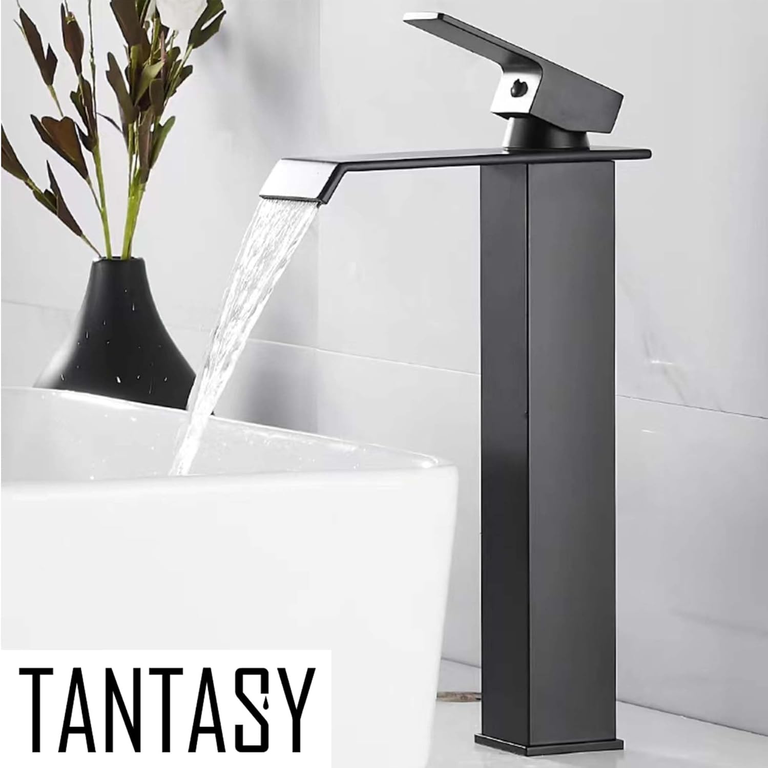 Grifo de fregadero de recipiente negro mate para fregadero de 1 agujero, mango único, montaje en cubierta, grifo de fregadero de baño, grifo