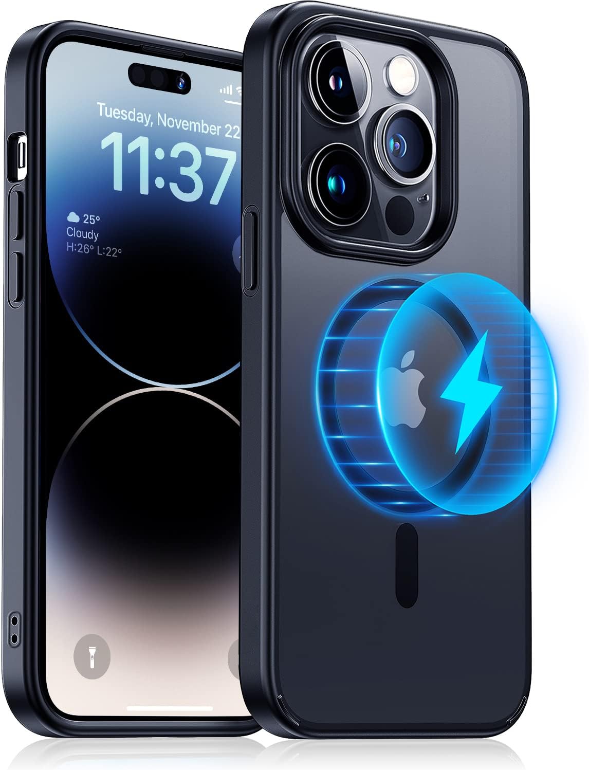 Meifigno Magic Mag Series – Funda diseñada para iPhone 14 Pro, protección de grado militar y compatible con MagSafe, parte trasera mate translúcida