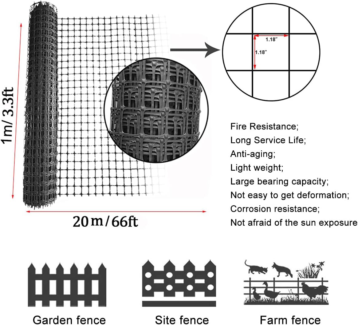 Barrera de plástico para animales, 3.3 x 66 pies resistente Rollo de cercado de plástico para nieve para seguridad al aire libre, valla temporal,