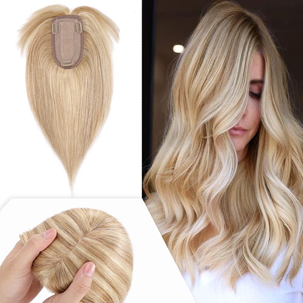 Hairro Extensiones de cabello humano con flequillo, extensiones de cabello virgen Remy con clip para mujer, base de seda de 2.8 x 5.1 pulgadas para