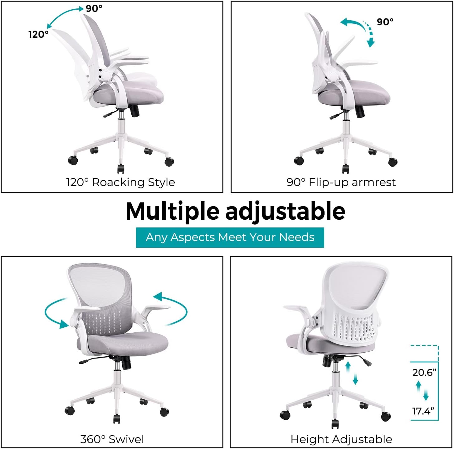 Silla de oficina en casa, silla de computadora de malla con respaldo medio, silla de escritorio ergonómica, silla giratoria de altura ajustable con