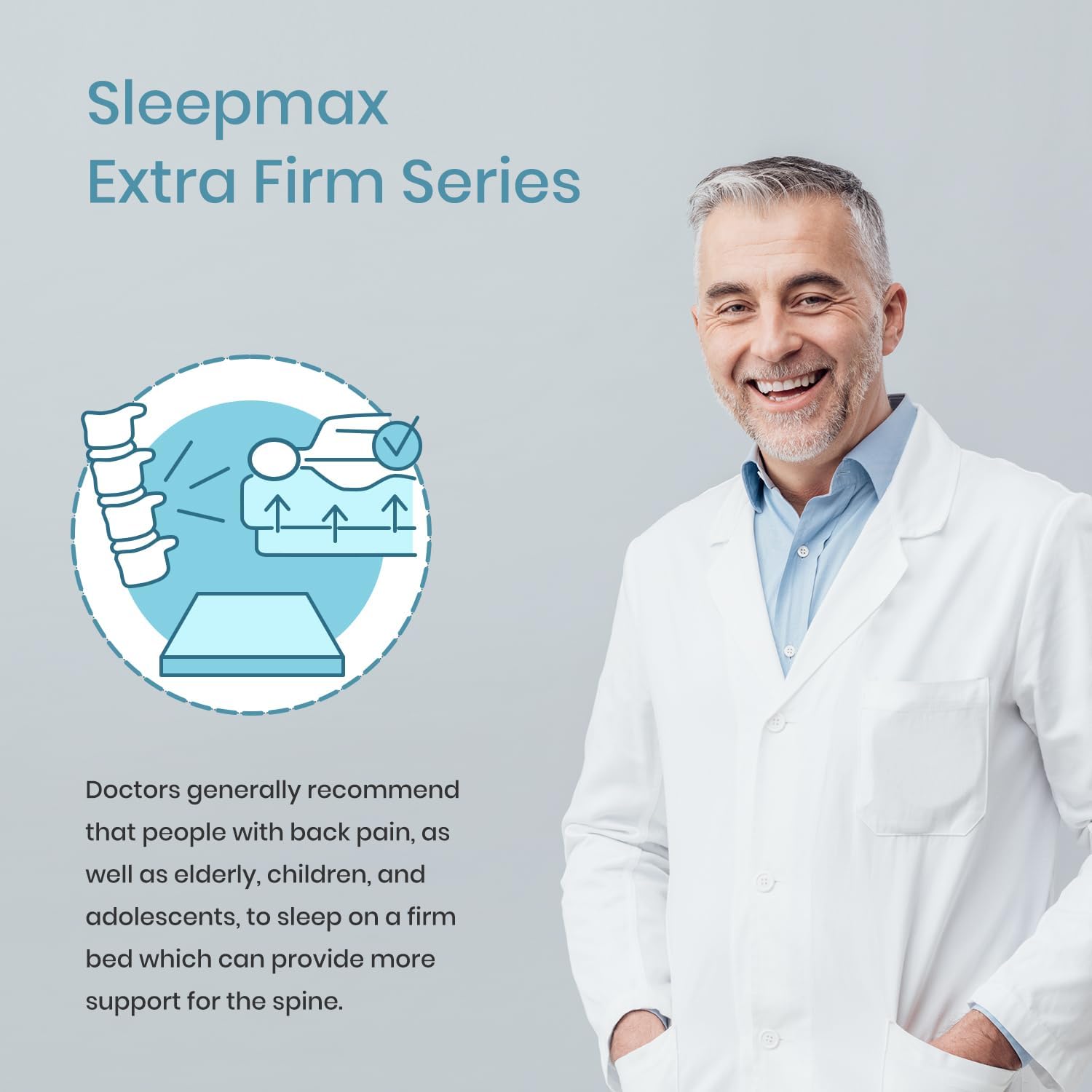 Sleepmax Cubrecolchón firme de 3 pulgadas, tamaño individual, cubrecolchón de espuma viscoelástica extra firme para aliviar el dolor, cubrecolchón