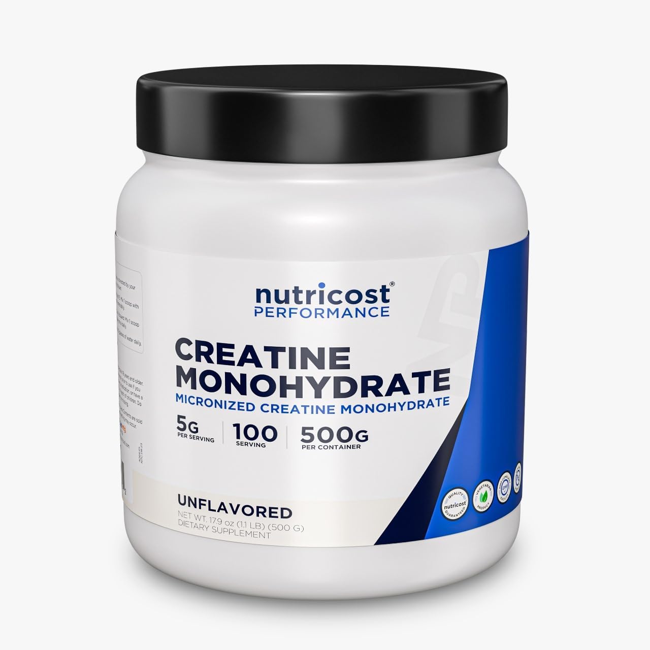 Nutricost Monohidrato de creatina en polvo micronizado 500G, 5000mg por servicio (0.18 oz) – Monohidrato de creatina micronizada, 100 porciones,