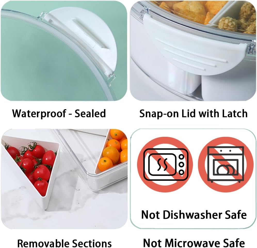Paquete de 2 bandejas de verduras con tapa para organizador de refrigerador, contenedor dividido para aperitivos con 4 compartimentos para servir