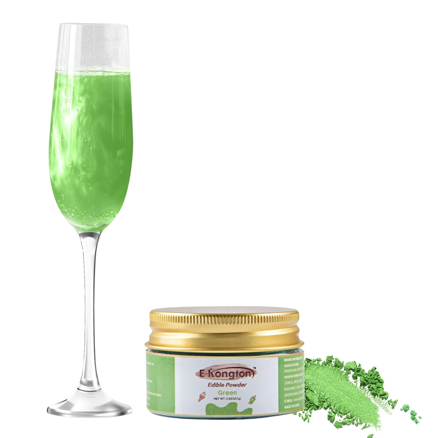 E-Kongton Polvo de brillo comestible verde 0.25 oz de purpurina comestible para bebidas, fondant, decoración de pasteles, galletas, chocolates y