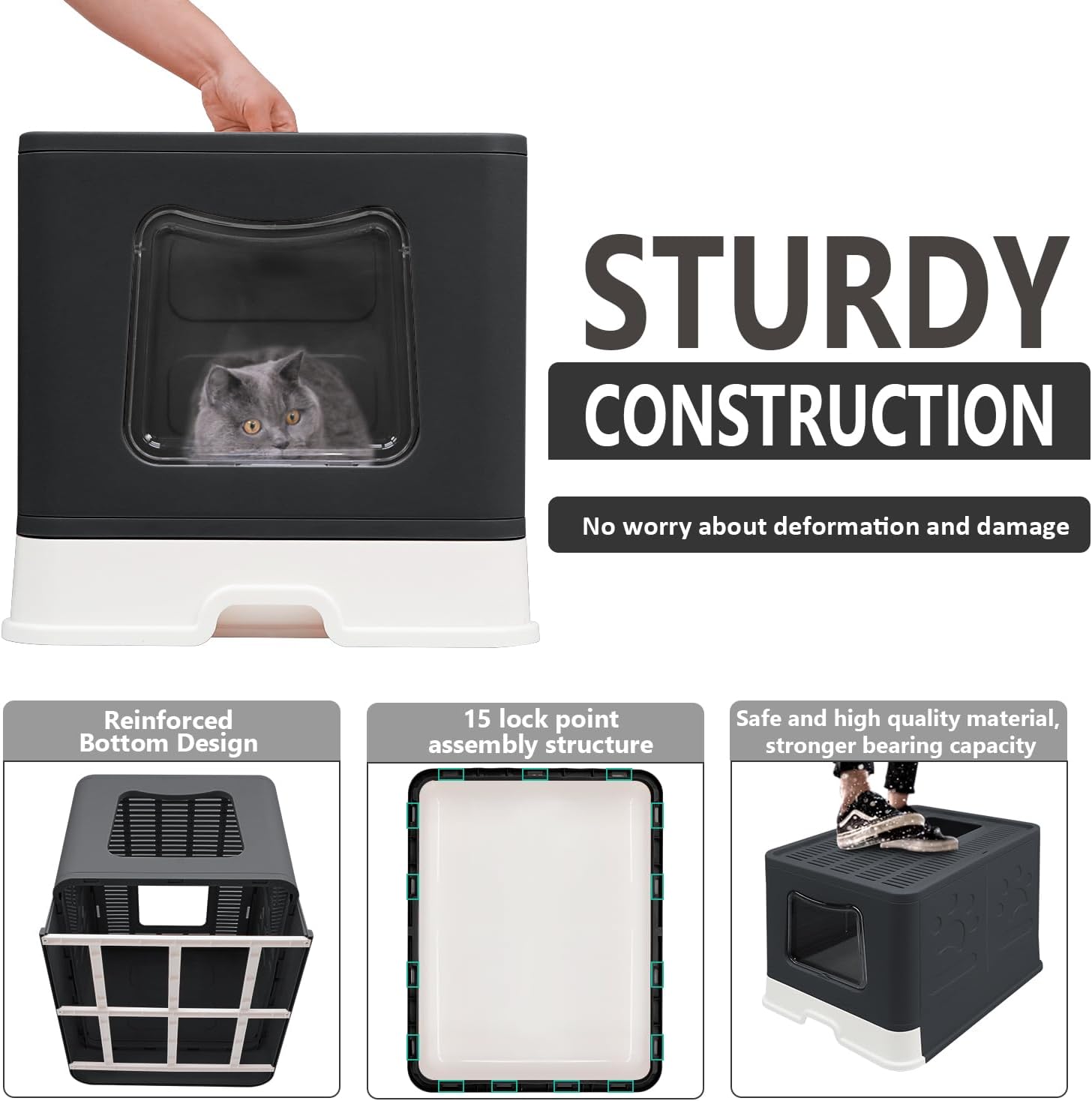 Caja de arena plegable para gatos con tapa, orinal cerrado para gatos, inodoro para gatos antisalpicaduras, fácil de limpiar, incluye pala de arena