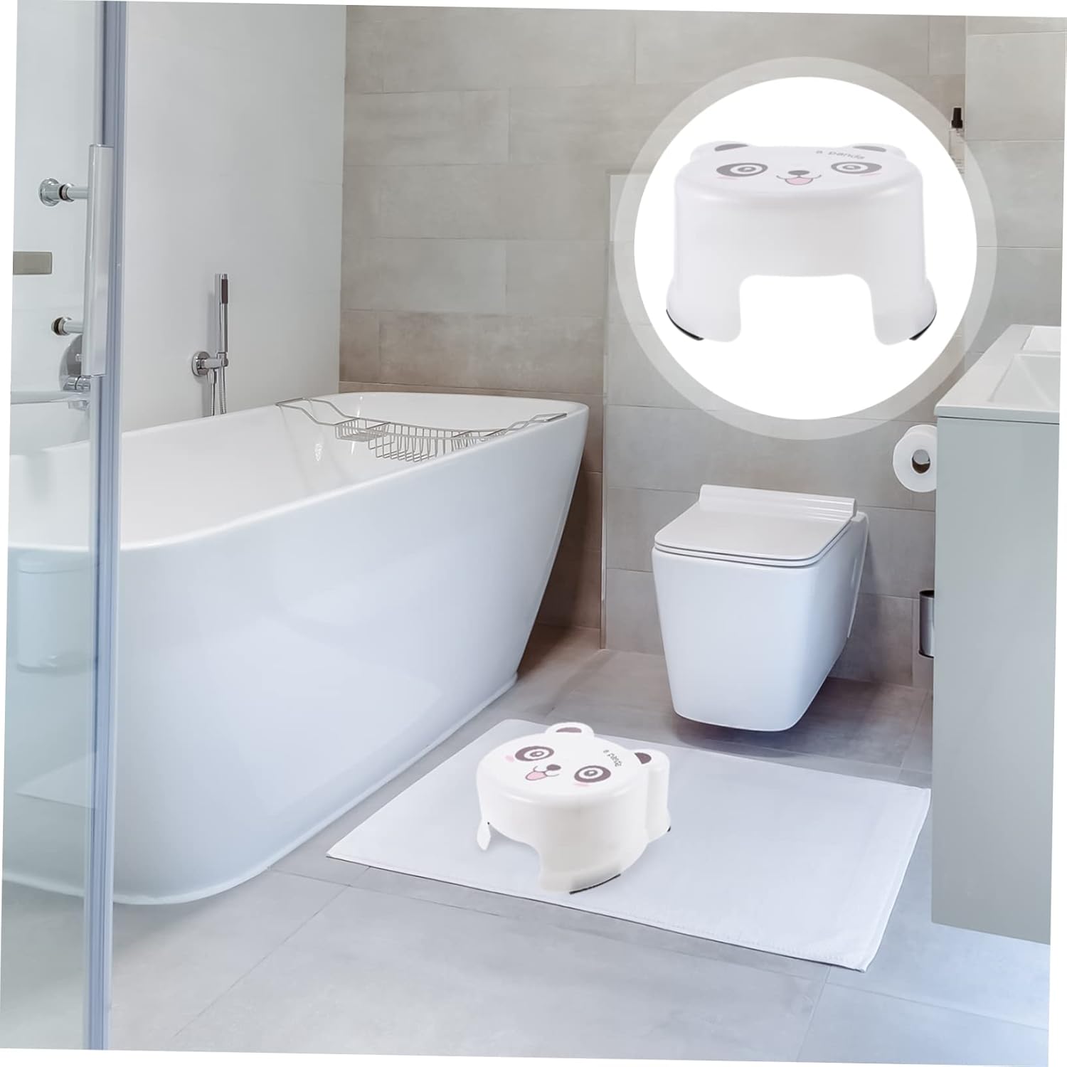 USHOBE Taburete de baño de plástico de dibujos animados para niños pequeños, taburete redondo otomano, taburete para niños pequeños, taburete para
