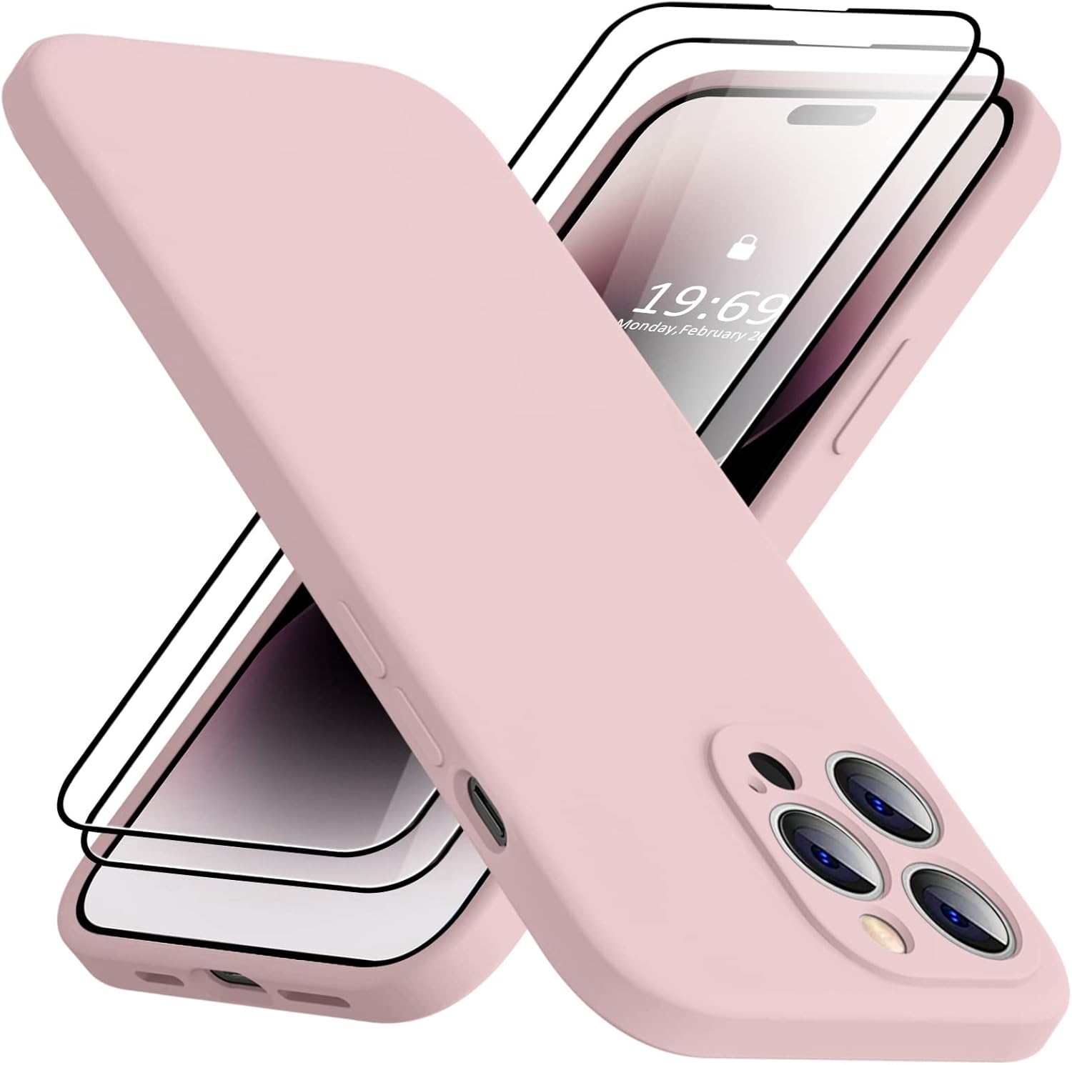 Funda compatible con iPhone 14 Pro para mujer, con 2 protectores de pantalla de vidrio templado 9H, protección de cámara forro de microfibra Funda