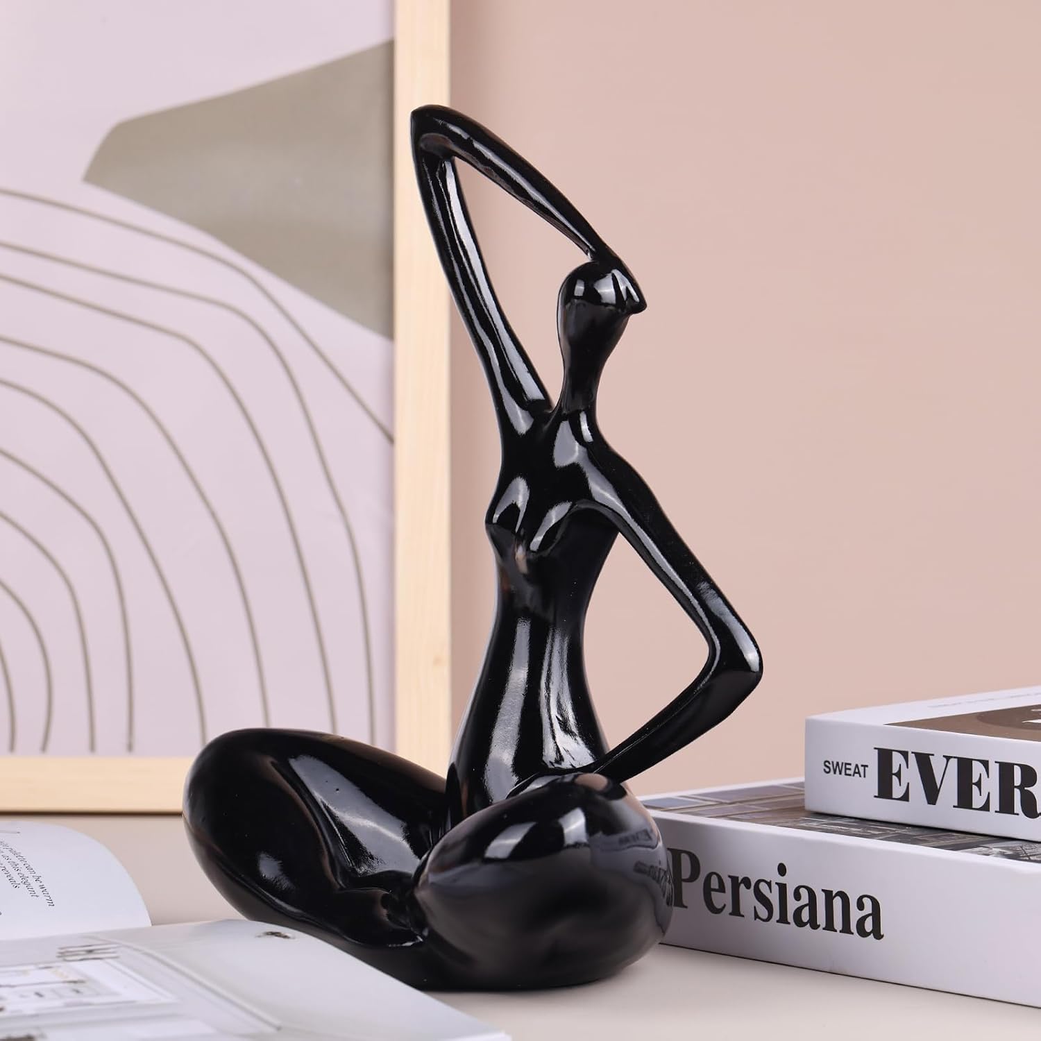 XMGZQ Estatua de dama negra, arte abstracto, escultura femenina, decoración del hogar, decoración moderna negra, estatuas abstractas para sala de