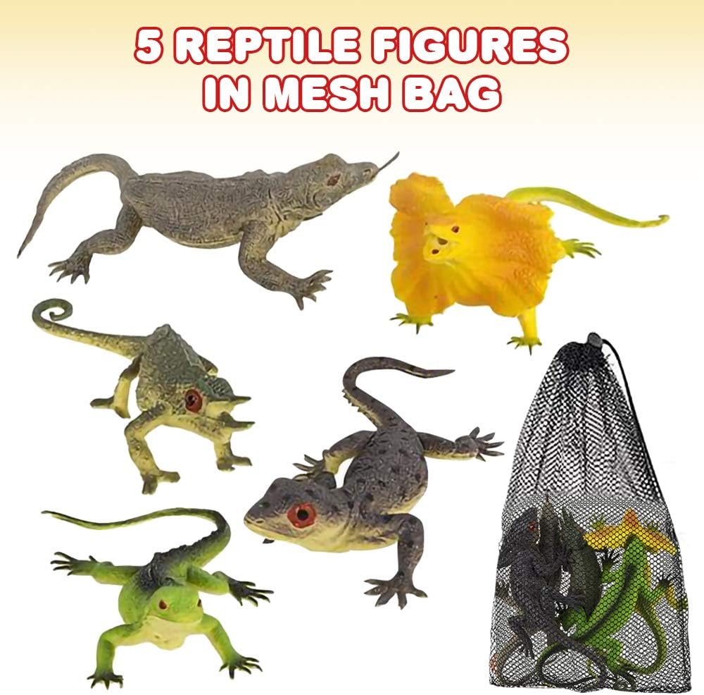 ArtCreativity Surtido de figuras de reptiles en bolsa de malla, paquete de 5 figuras de reptiles en varios diseños, juguetes de agua de baño para