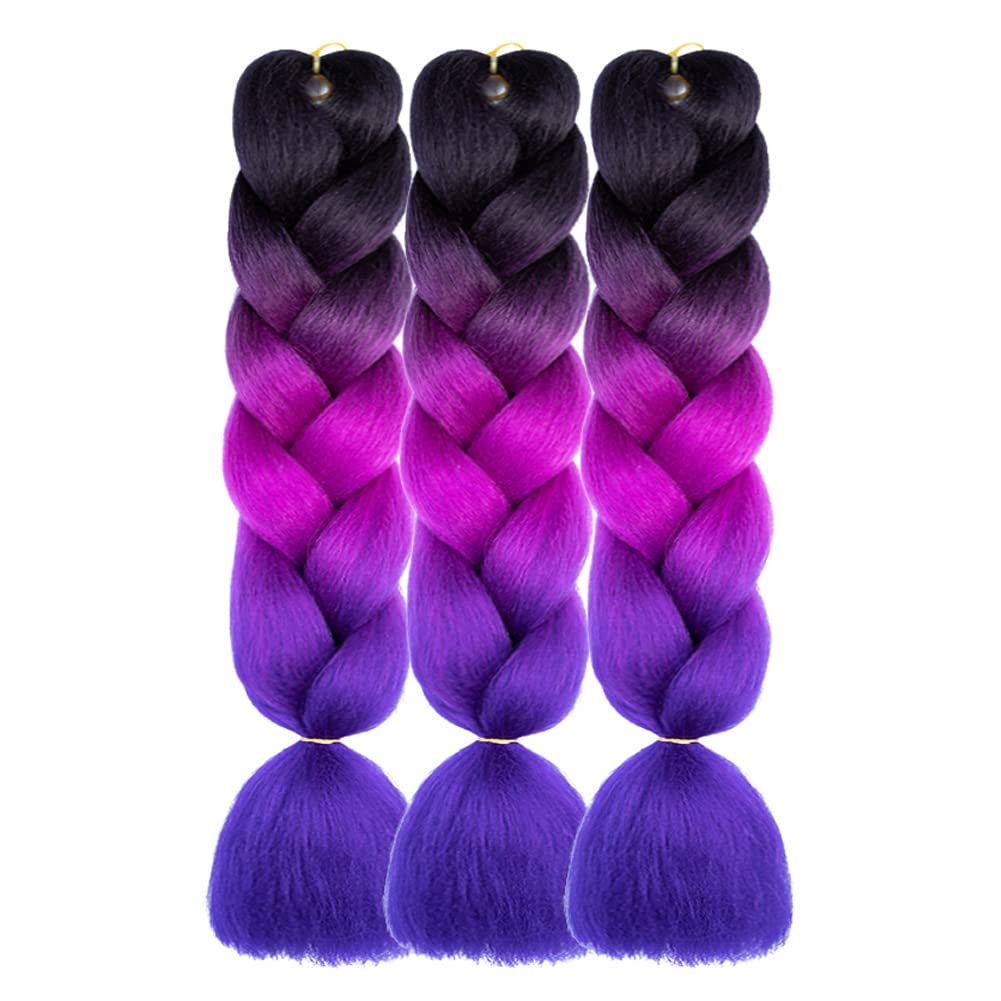 Extensiones de cabello trenzado ombré de 24 pulgadas, 3 paquetes de 3 paquetes de cabello sintético de alta temperatura colorido Jumbo trenzado de