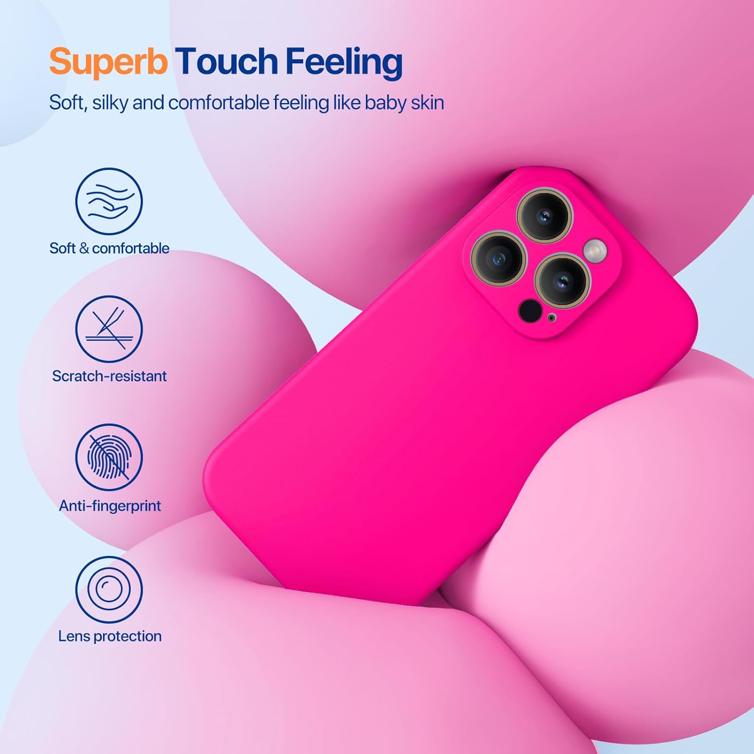 Miracase – Funda diseñada para iPhone 14 Pro, de silicona líquida a prueba de golpes, con protector de pantalla, protege mejor la cámara,