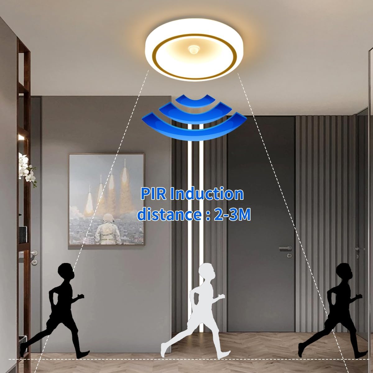 Luces de techo LED delgadas de 9.5 pulgadas, montaje empotrado, temperatura de color 6000 K, lámpara de techo LED de 16 W con inducción PIR para