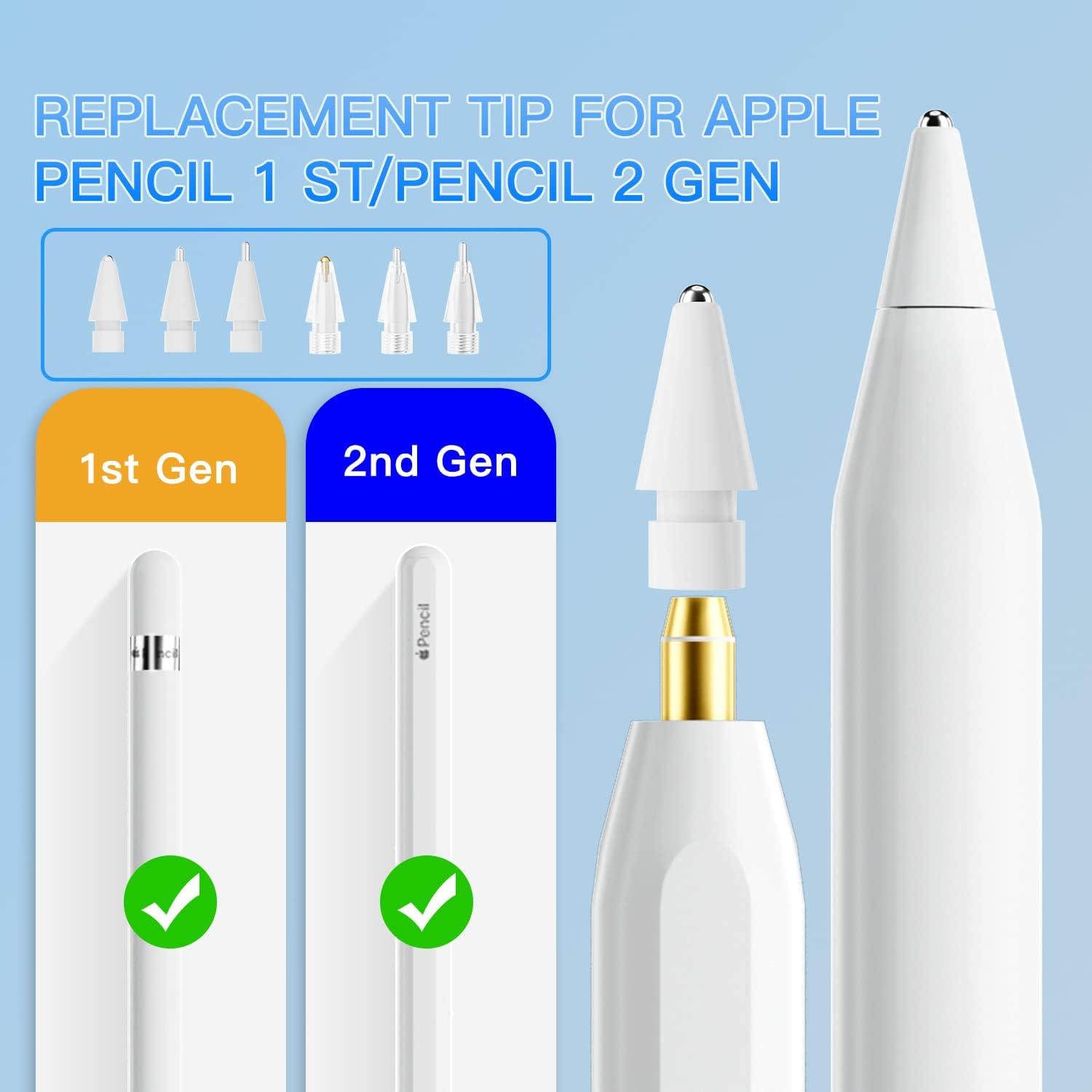 Puntas de repuesto de metal para Apple Pencil de 12 generación, punta fina, control similar a un bolígrafo, compatible con lápiz iPad, no se