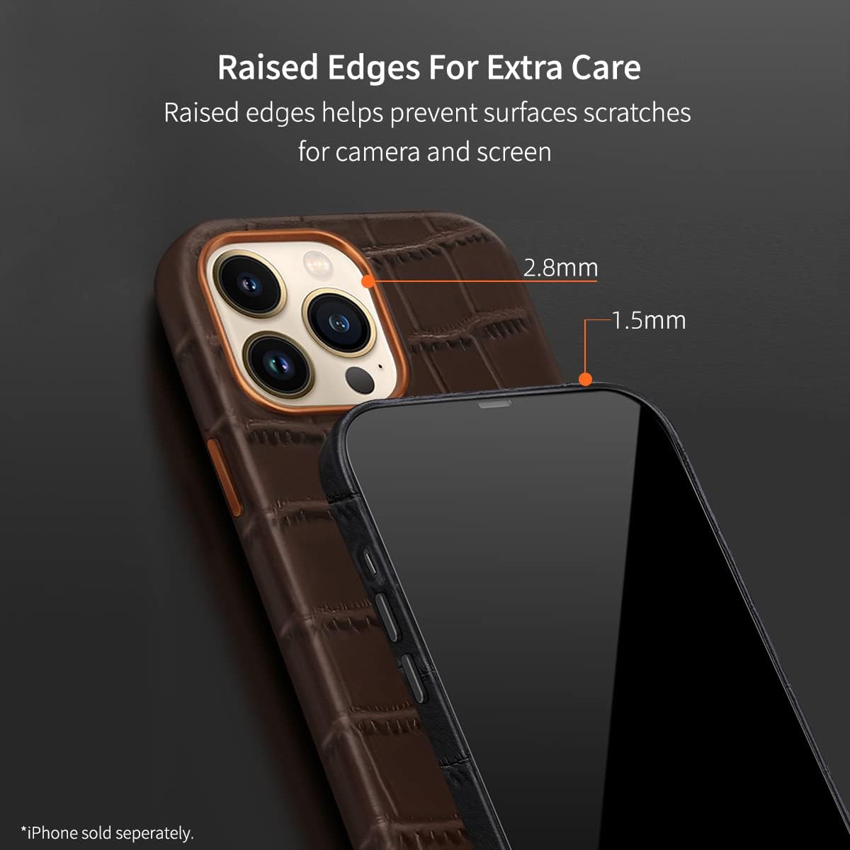 Docco Jette Funda de piel compatible con iPhone 14 Pro, piel de vaca genuina, patrón de cocodrilo en relieve para iPhone 14 Pro, imanes integrados